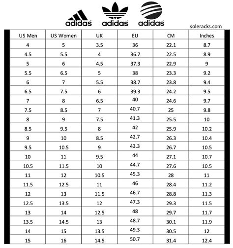 men's Adidas shoes size chart